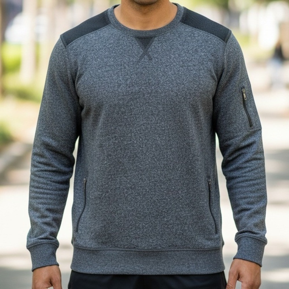 Sovereign Code Mens Heathered Charcoal Grey Pullover‎ Mesh Shoulder Zip Pockets
